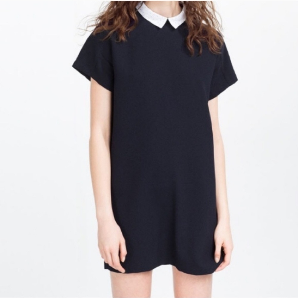 SOLD Zara Navy shift collared dress